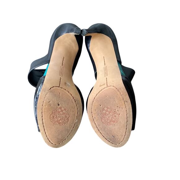 VINCE CAMUTO Leather Sandal Womens Sz 8.5 Black Platform Peep Toe - Picture 8 of 8